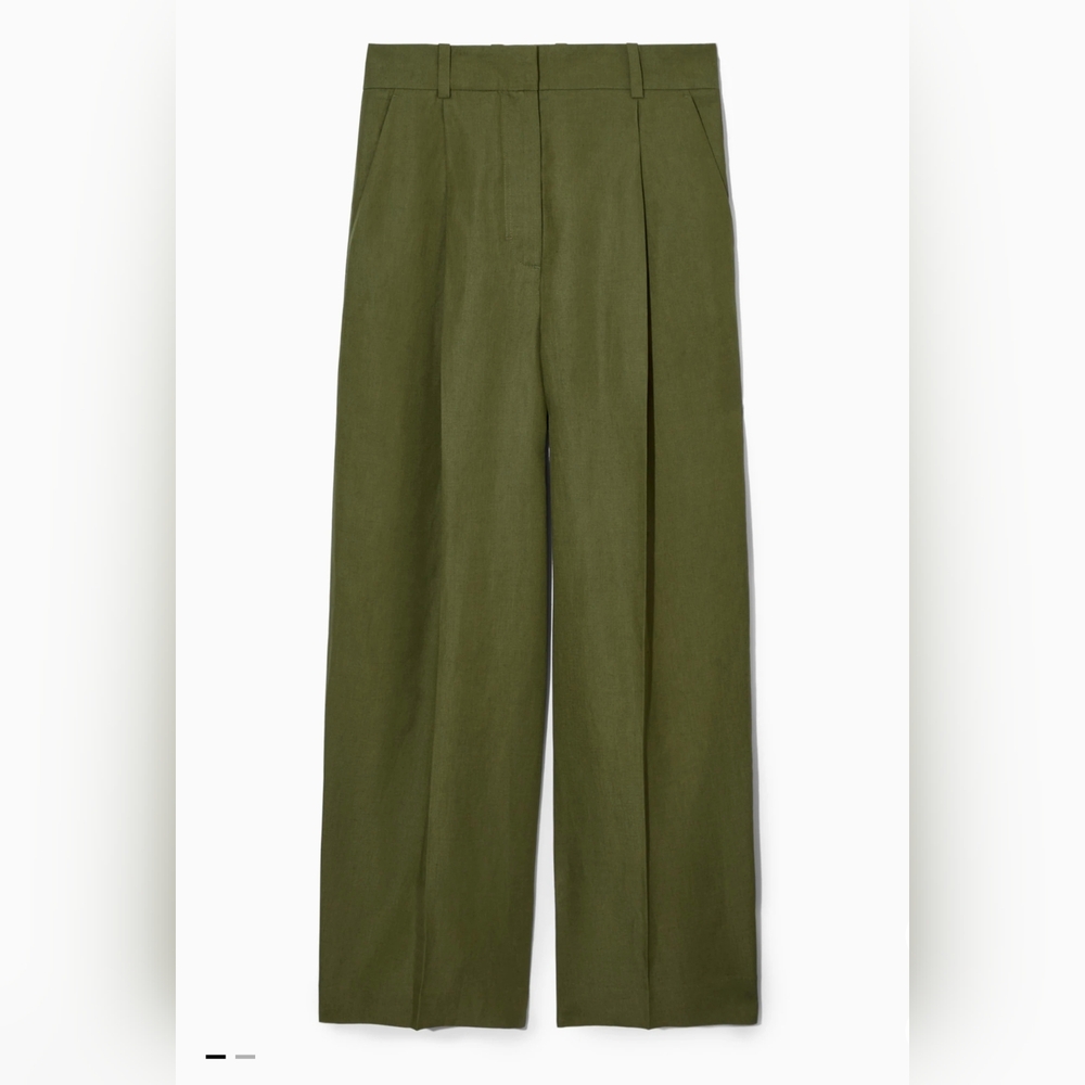 COS RELAXED LINEN-BLEND WIDE-LEG PANTS DARK KHAKI